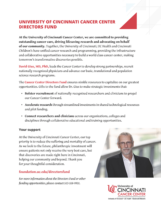 University of Cincinnati Cancer Center Directors Fund cover page