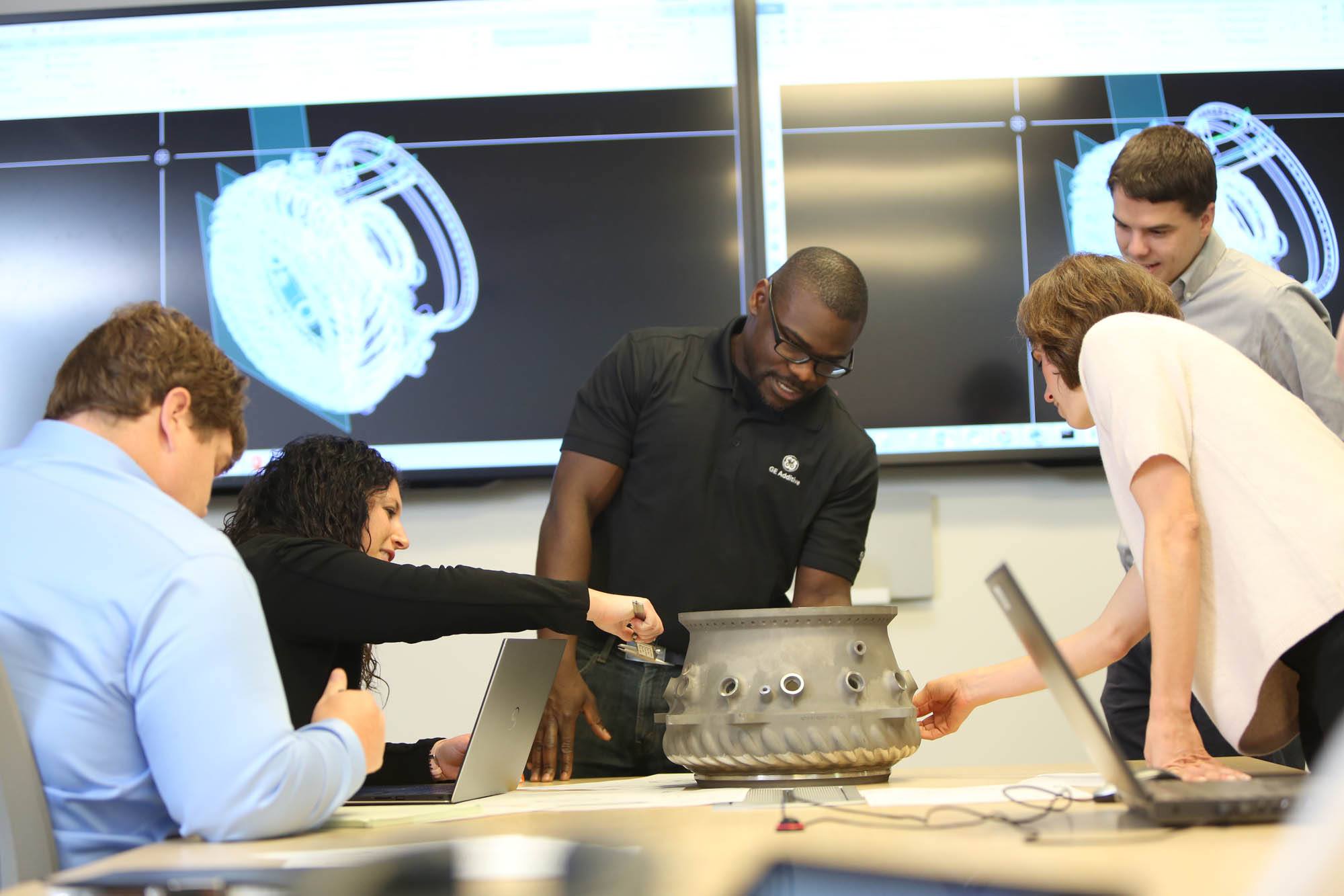 students working in lab